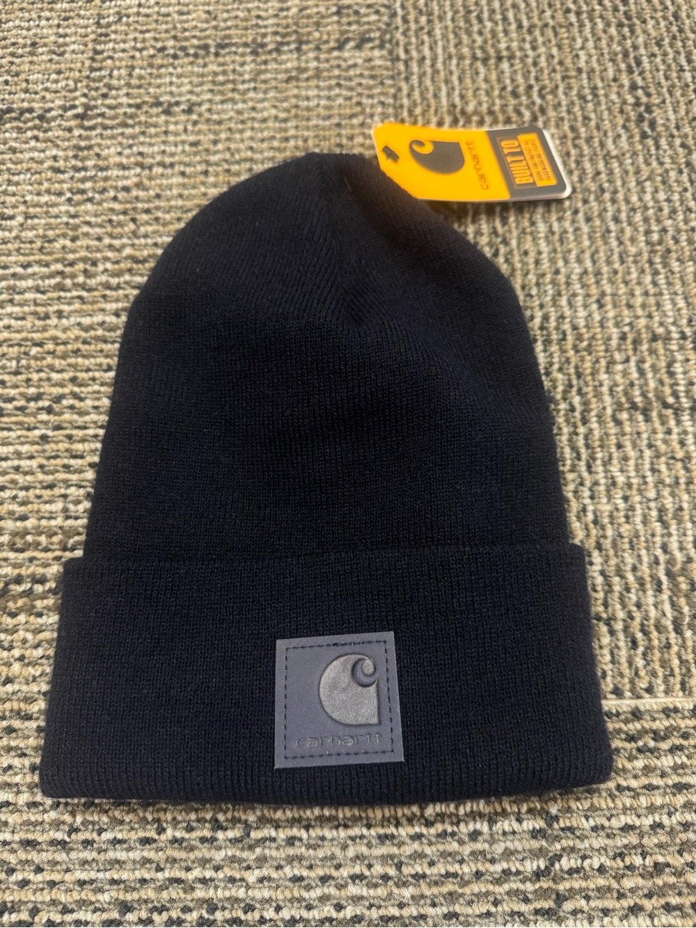 Carhartt Navy Blue Beanie with Logo Patch Dark Blue Unisex